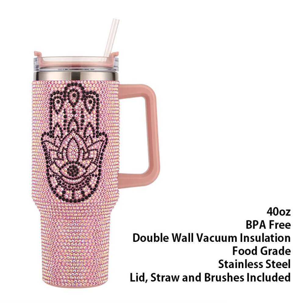 Bling Evil Eye Hamsa Hand Studded 40oz Stainless Steel Tumbler With Handle
